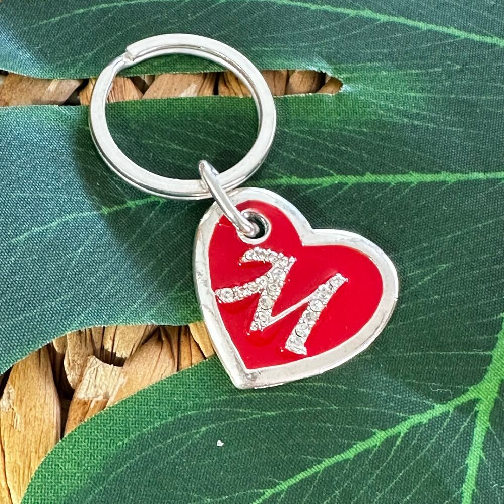 M initial Letter Crystal heart Keychain